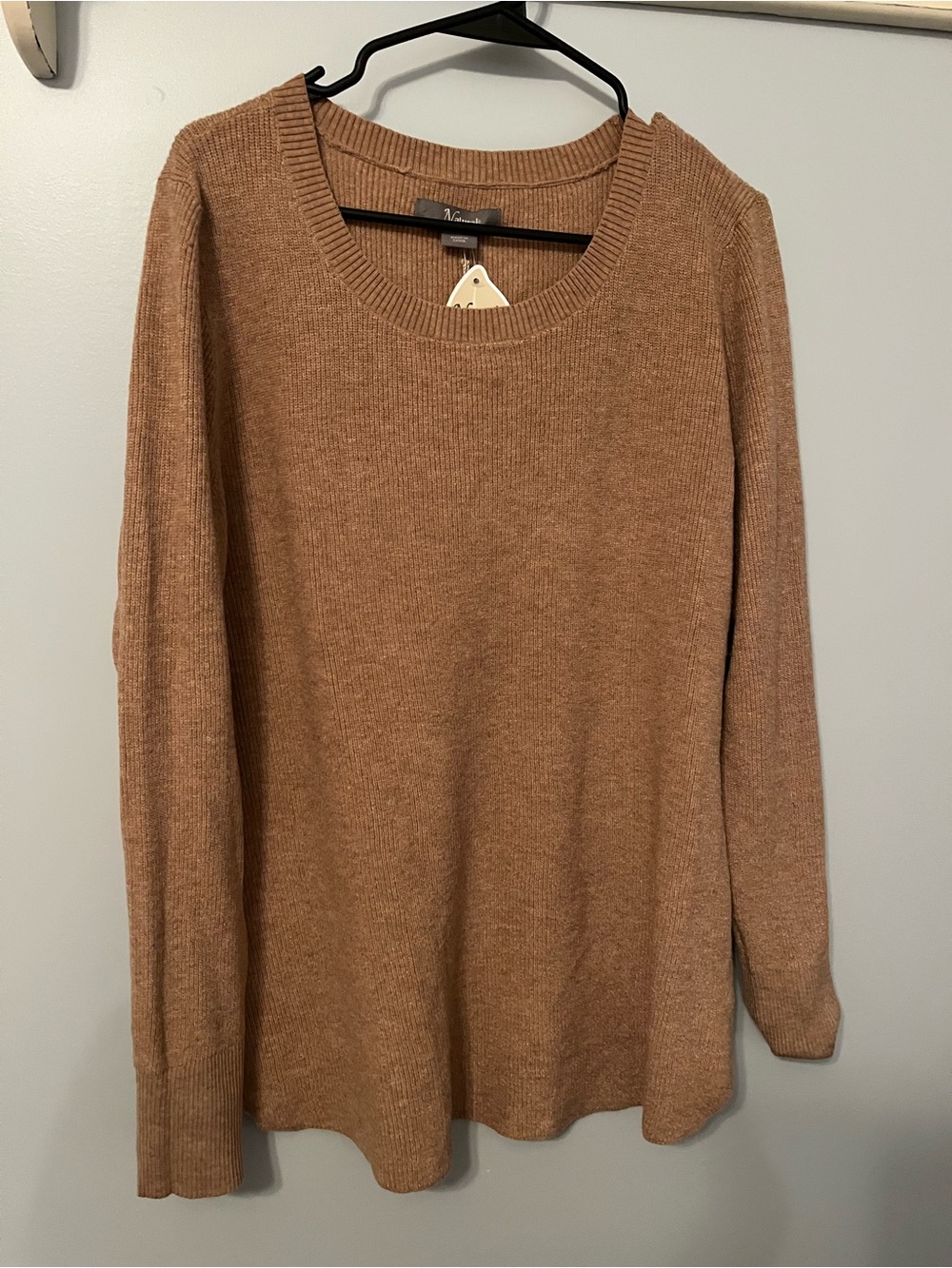 Natural Reflections Tan Ribbed Crewneck Sweater